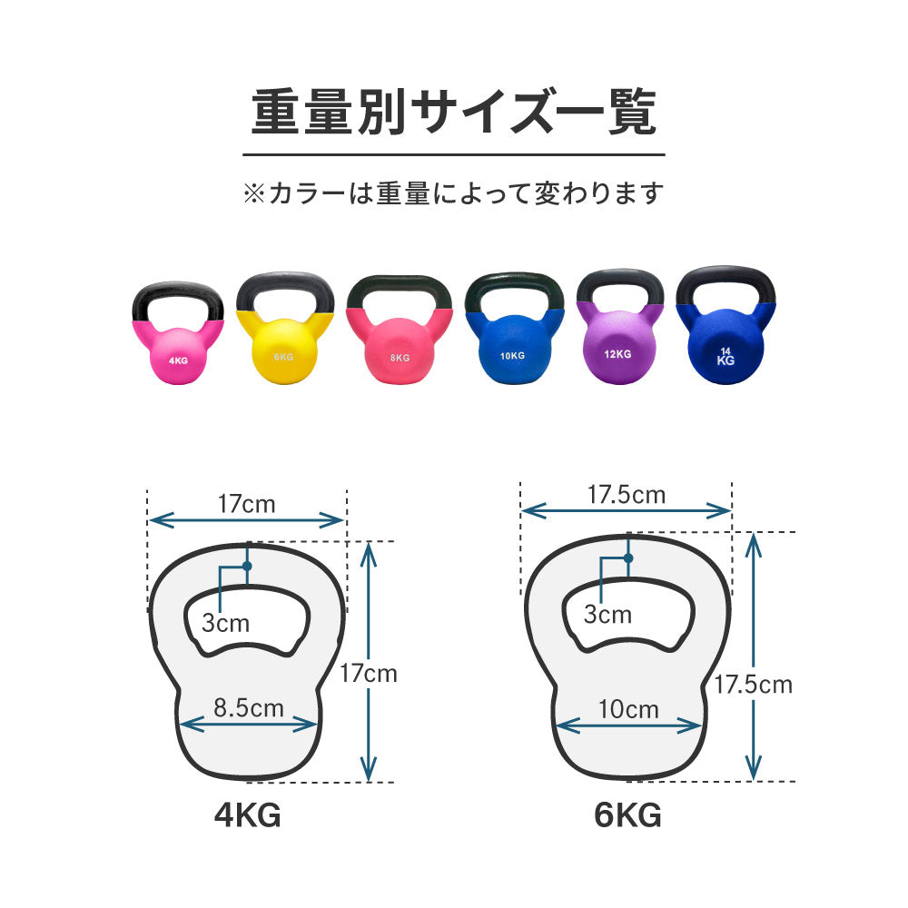 鋳鉄 ケトルベル 4〜14kg 6段階 一体成型